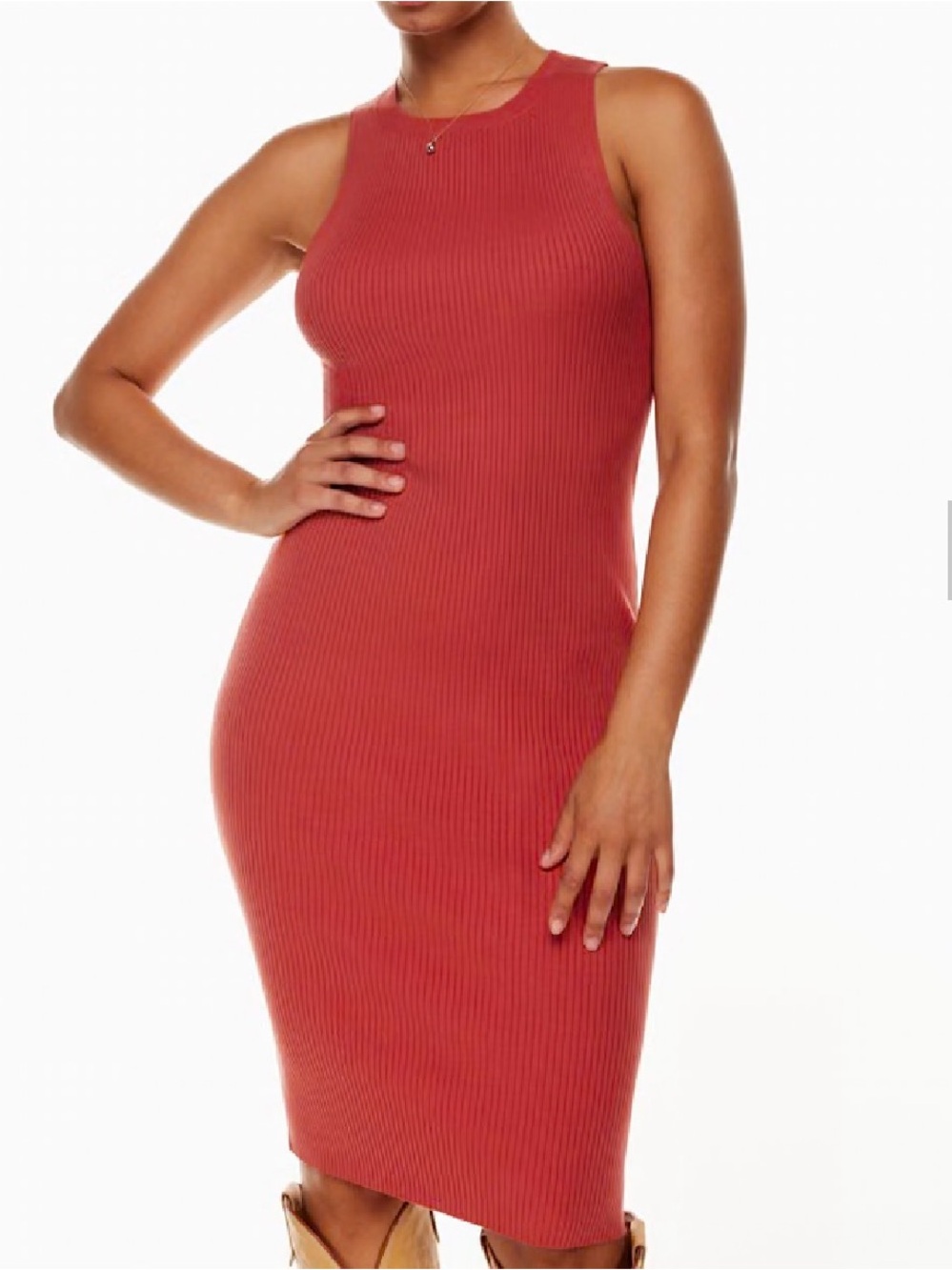 Wilfred Ribbed Tank Midi Dress - Rust Pink